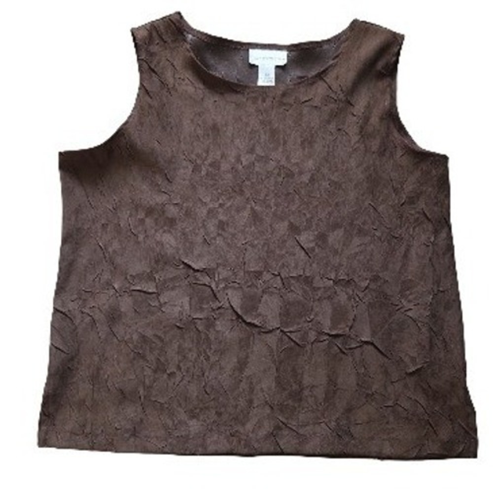 Susan Graver Style Brown Crinkle Texture Sleeveless Tank Top Plus Size 1X